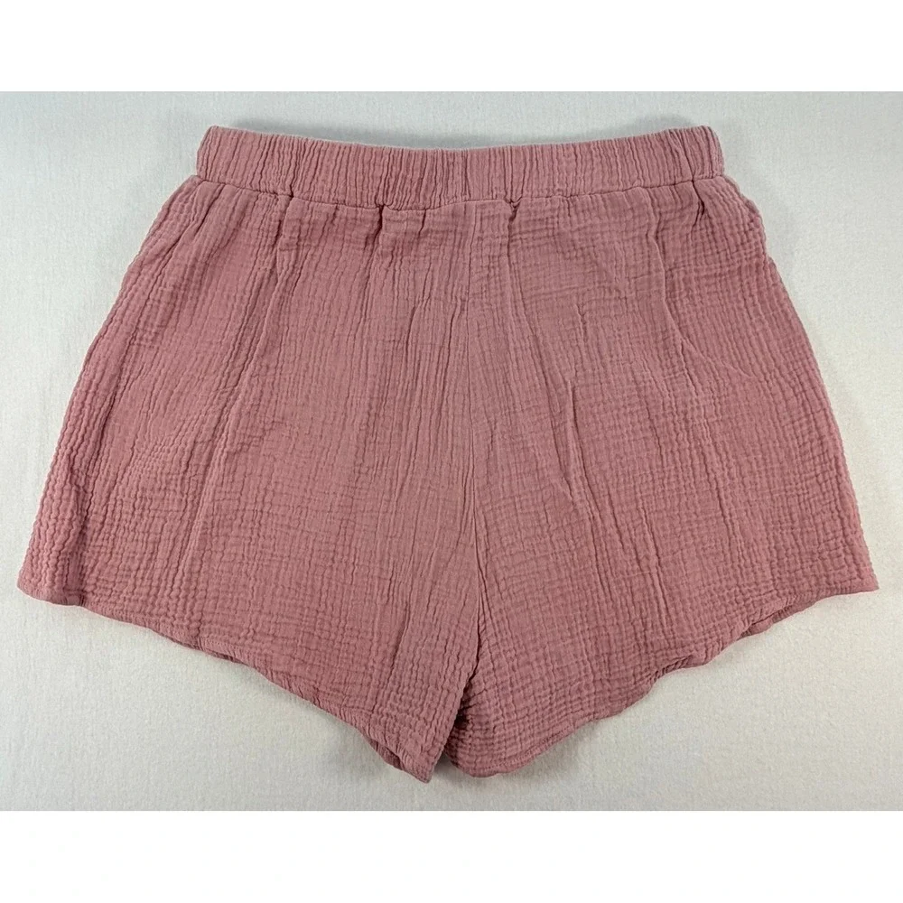 Pink Lily Gauze Shorts XL Mauve Pink Cotton Elastic Waist PLD250 High Rise